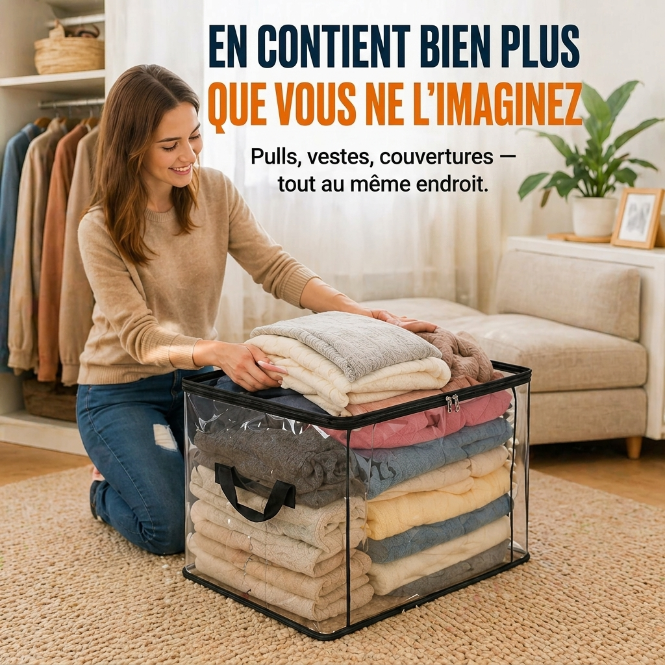 📦Sac de Stockage Transparent Extra-Robuste avec Fermeture – Parfait pour Vêtements, Couettes et Rangement🔴