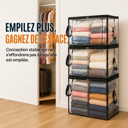 📦Sac de Stockage Transparent Extra-Robuste avec Fermeture – Parfait pour Vêtements, Couettes et Rangement🔴