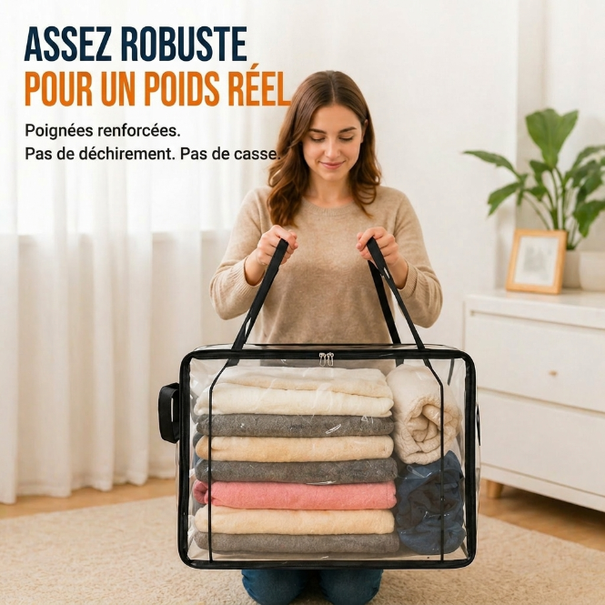 📦Sac de Stockage Transparent Extra-Robuste avec Fermeture – Parfait pour Vêtements, Couettes et Rangement🔴