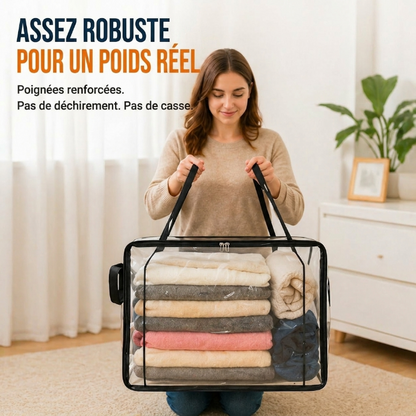 📦Sac de Stockage Transparent Extra-Robuste avec Fermeture – Parfait pour Vêtements, Couettes et Rangement🔴