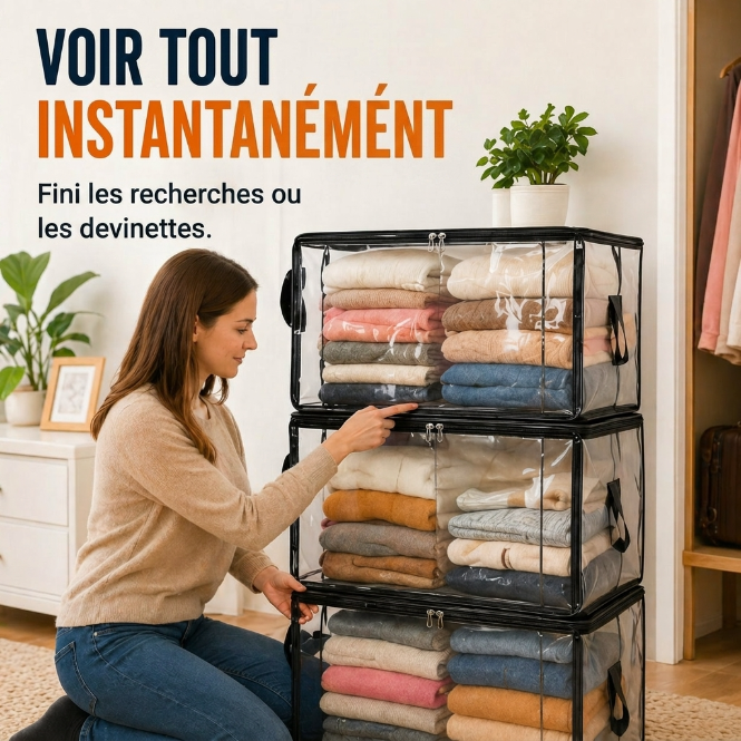 📦Sac de Stockage Transparent Extra-Robuste avec Fermeture – Parfait pour Vêtements, Couettes et Rangement🔴