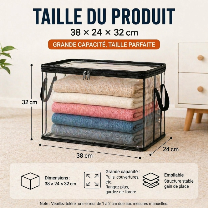 📦Sac de Stockage Transparent Extra-Robuste avec Fermeture – Parfait pour Vêtements, Couettes et Rangement🔴