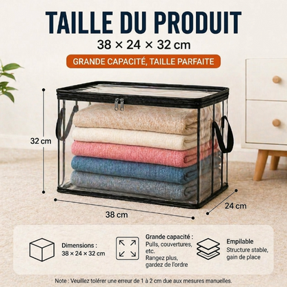📦Sac de Stockage Transparent Extra-Robuste avec Fermeture – Parfait pour Vêtements, Couettes et Rangement🔴