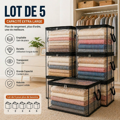 📦Sac de Stockage Transparent Extra-Robuste avec Fermeture – Parfait pour Vêtements, Couettes et Rangement🔴