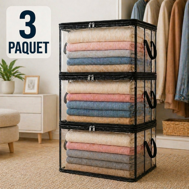 📦Sac de Stockage Transparent Extra-Robuste avec Fermeture – Parfait pour Vêtements, Couettes et Rangement🔴