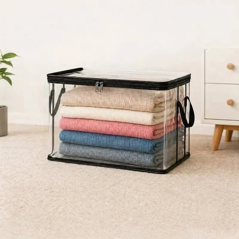 📦Sac de Stockage Transparent Extra-Robuste avec Fermeture – Parfait pour Vêtements, Couettes et Rangement🔴