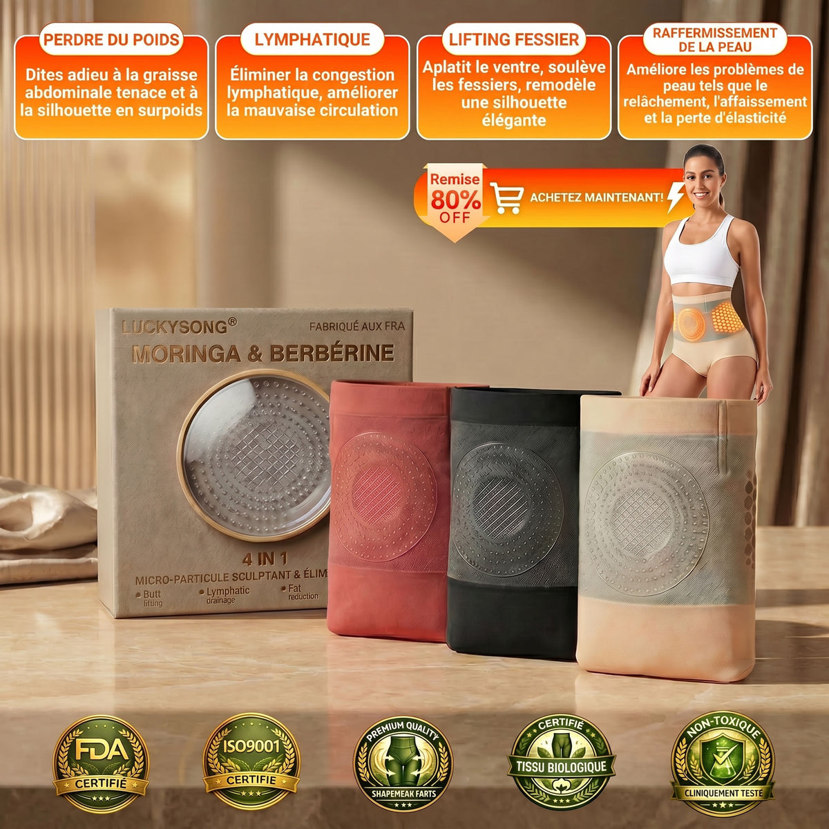 𝐿𝑈𝐶𝐾𝑌𝑆𝑂𝑁𝐺® 𝐌𝐨𝐫𝐢𝐧𝐠𝐚 & 𝐁𝐞𝐫𝐛𝐞𝐫𝐢𝐧𝐞 Short Sculptant et Brûleur de Graisse 4‑en‑1 aux Micro‑Particules🔴2